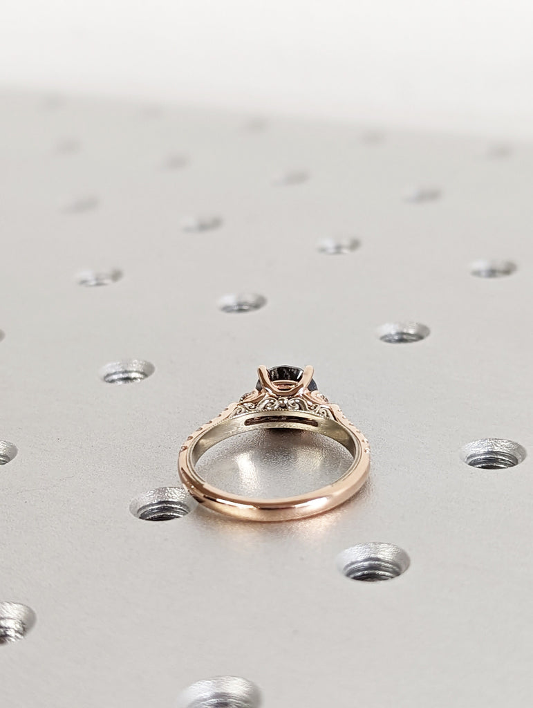 Salt and pepper engagement ring round cut vintage engagement ring prong set ring diamond ring two tone anniversary ring rose & white gold