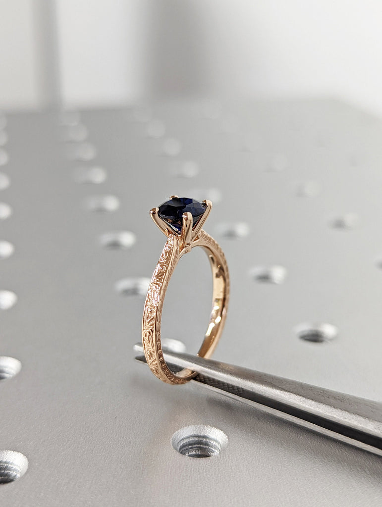 Blue Sapphire Engagement Ring, Sapphire wedding ring, Vintage Inspired Sapphire Ring, Round Shaped Blue Stone, September Birthstone