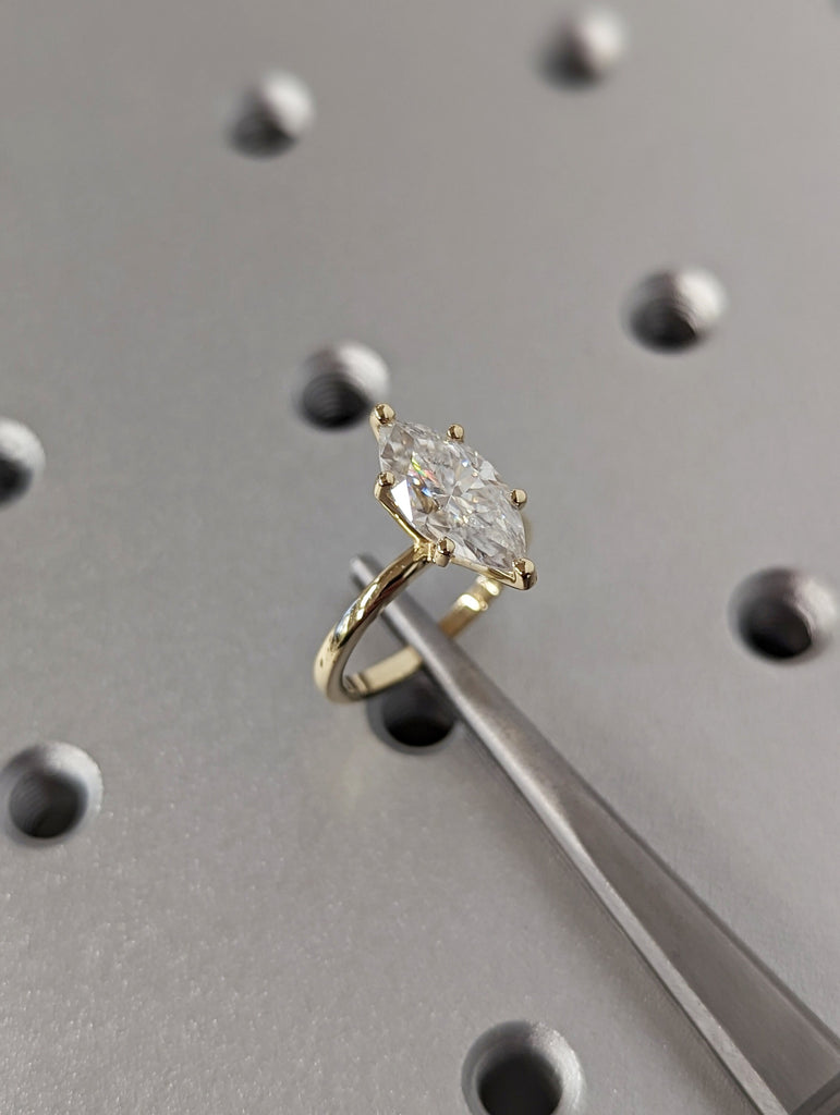 1.5 Carat Marquise Engagement Ring, Marquise Moissanite Solitaire Engagement Ring, Wedding Ring, Anniversary Ring 14K Solid Real White Gold