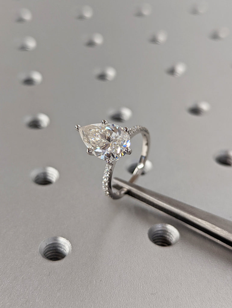14K Solid Gold Engagement Ring /3.0CT Pear Moissanite Wedding Ring/Moissanite Diamonds Engagement Ring/Bridal set/Promise ring/White gold