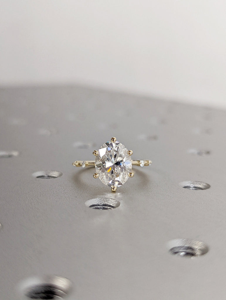 2.5 CT Oval Engagement Ring, Dainty Moissanite Engagement Ring