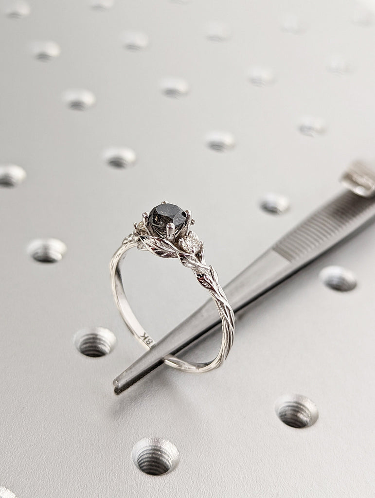 Leaves Engagement Ring, 14K Gold and Diamond engagement ring, engagement ring, leaf ring, vintage, Alternative Engagement Ring