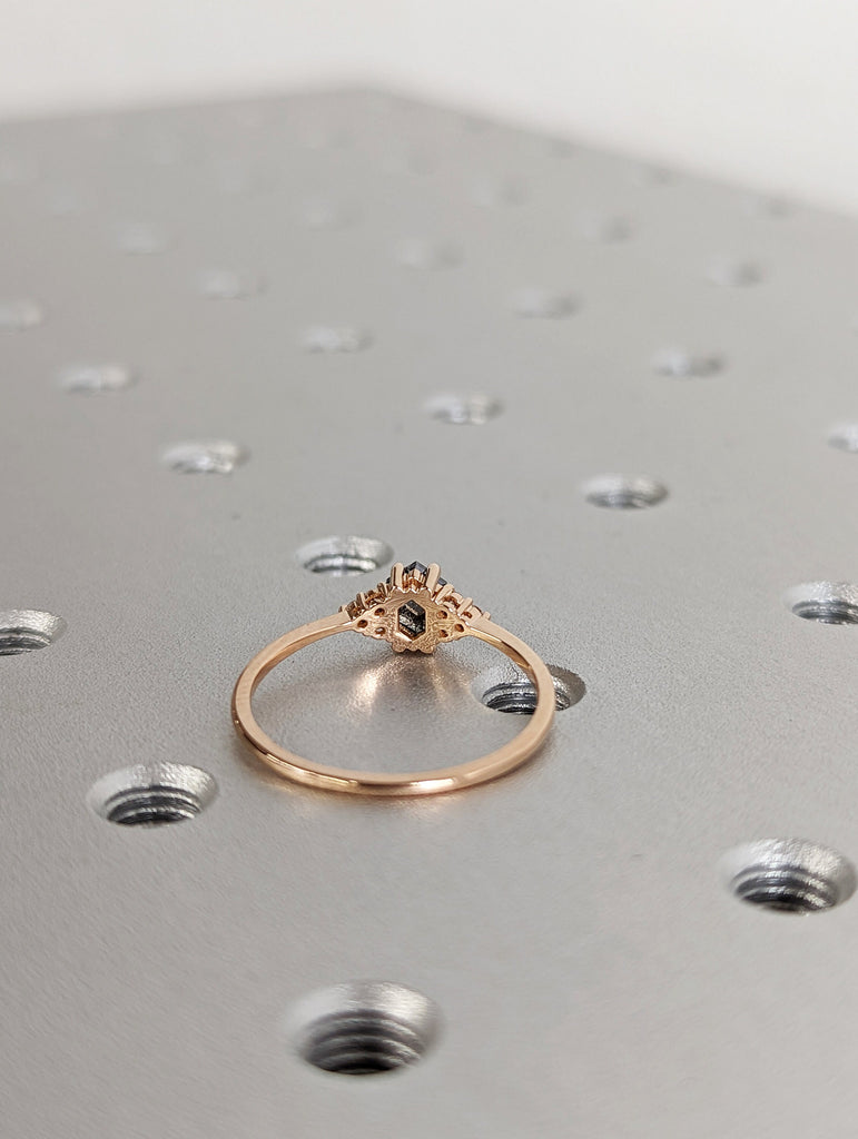 Vintage salt and pepper diamond engagement ring rose gold engagement ring diamond cluster ring wedding Bridal Anniversary Hexagon Cut
