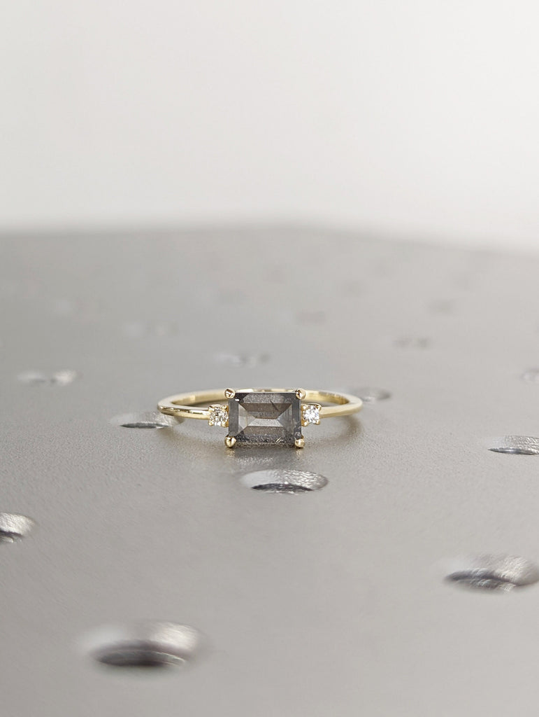 LIMITED Bright Salt and Pepper Diamond Ring, Alternative Promise Ring, Milky Diamond Art Deco 1920's Inspired Thin Petite Band, Unique Ring