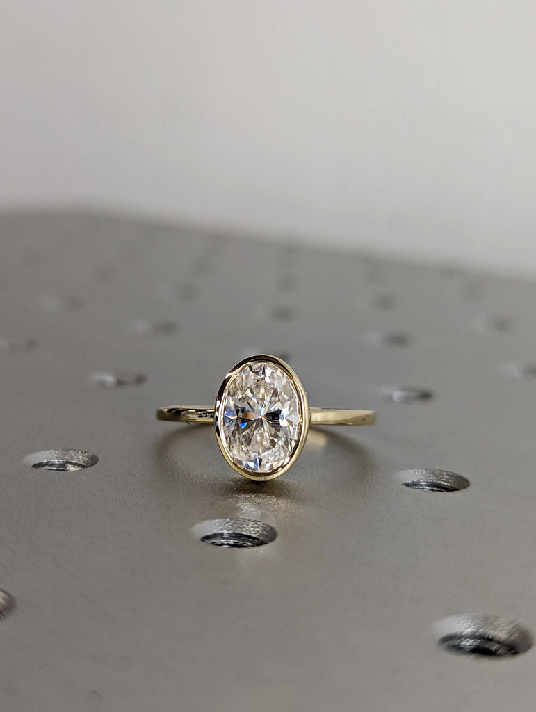 Oval Moissanite Bezel Set Ring | 2 CT Oval Colorless Moissanite Engagement Ring | Wedding Ring