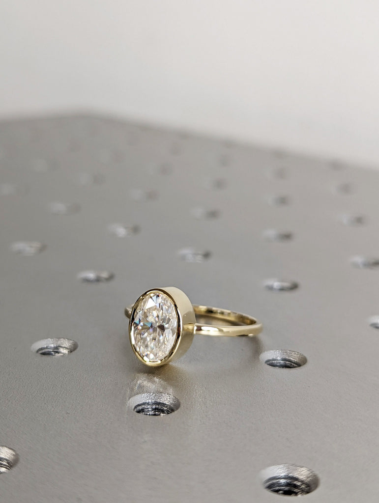 Oval Moissanite Bezel Set Ring | 2 CT Oval Colorless Moissanite Engagement Ring | Wedding Ring