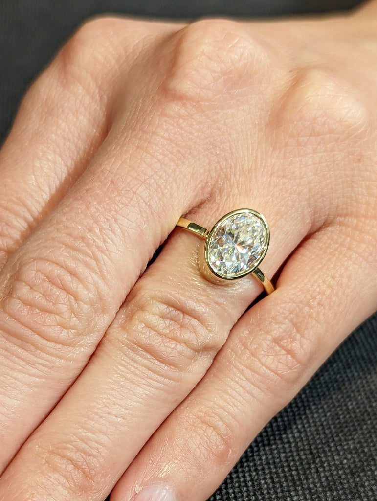 Oval Moissanite Bezel Set Ring | 2 CT Oval Colorless Moissanite Engagement Ring | Wedding Ring