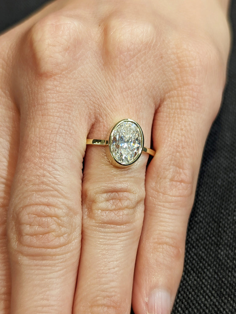 Oval Moissanite Bezel Set Ring | 2 CT Oval Colorless Moissanite Engagement Ring | Wedding Ring