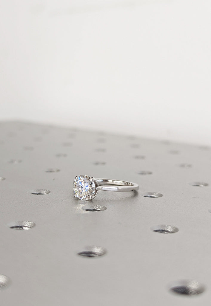Moissanite Engagement Ring Tulip Solitaire Ring, Vintage Moissanite engagement ring art deco 14k White Gold Moissanite Ring Anniversary ring
