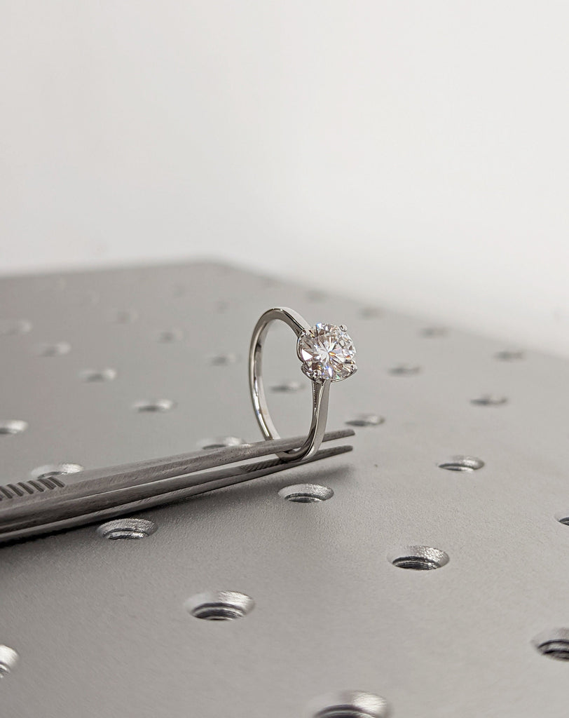 Moissanite Engagement Ring Tulip Solitaire Ring, Vintage Moissanite engagement ring art deco 14k White Gold Moissanite Ring Anniversary ring