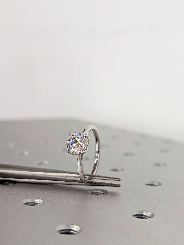 Moissanite Engagement Ring Tulip Solitaire Ring, Vintage Moissanite engagement ring art deco 14k White Gold Moissanite Ring Anniversary ring