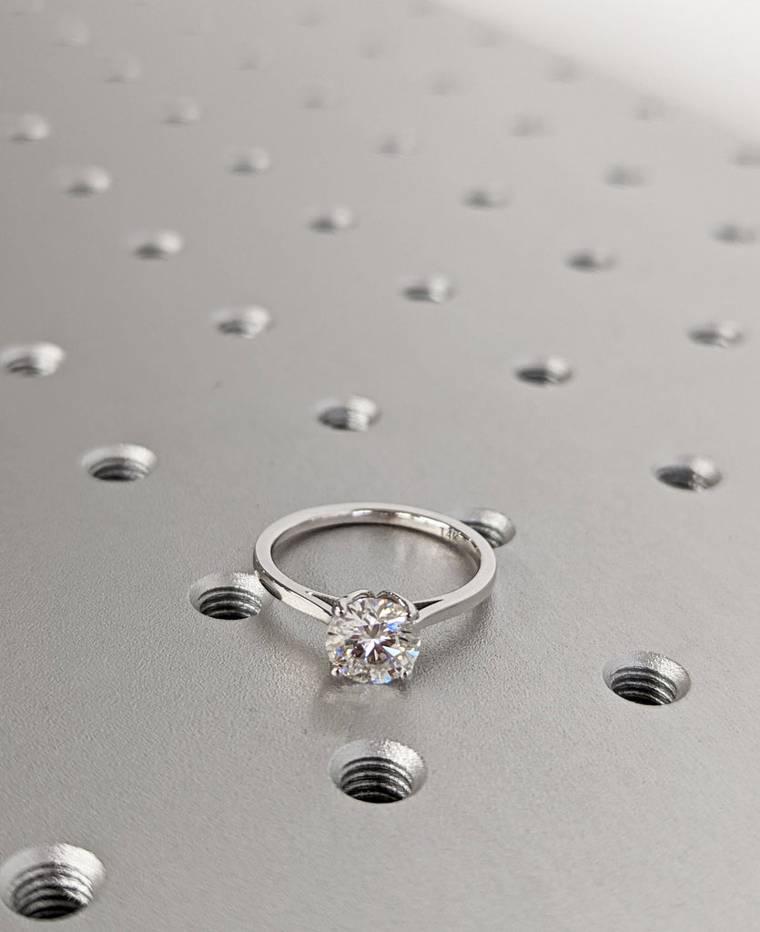 Moissanite Engagement Ring Tulip Solitaire Ring, Vintage Moissanite engagement ring art deco 14k White Gold Moissanite Ring Anniversary ring