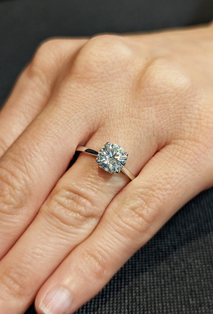 Moissanite Engagement Ring Tulip Solitaire Ring, Vintage Moissanite engagement ring art deco 14k White Gold Moissanite Ring Anniversary ring