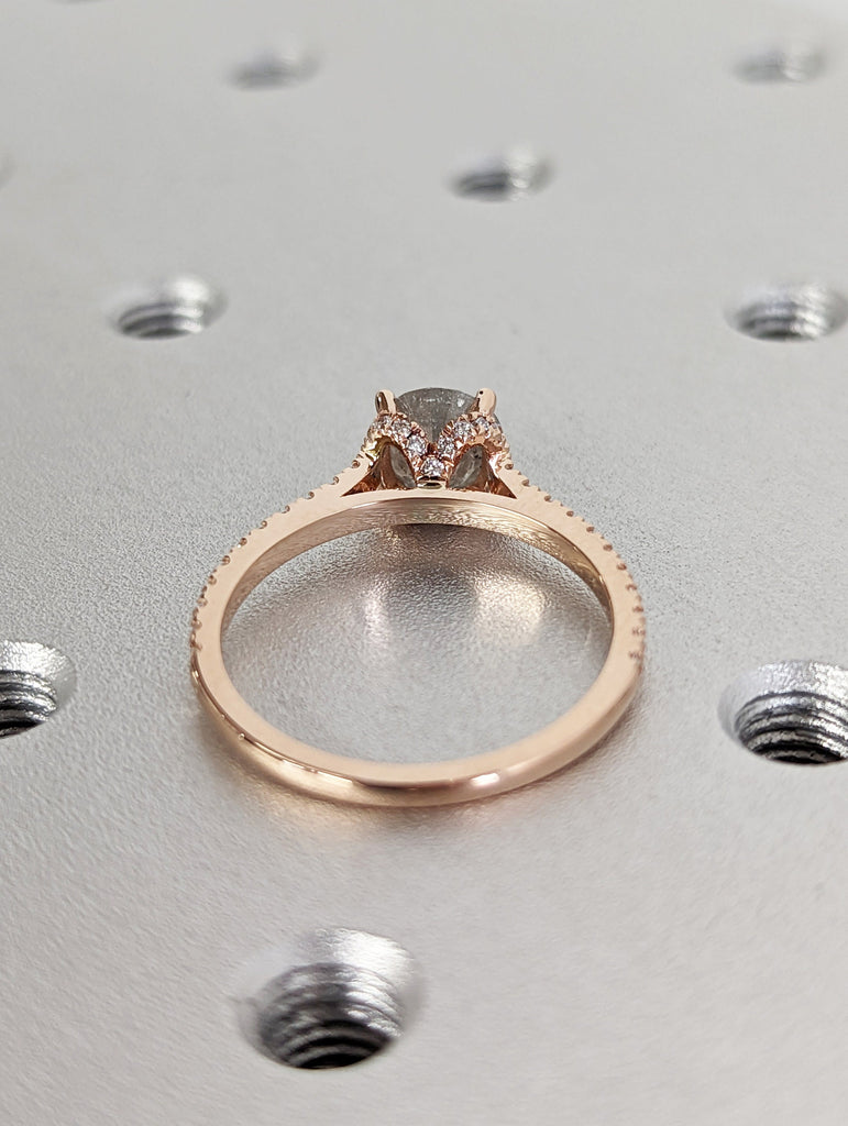 Salt and pepper engagement ring round cut vintage engagement ring prong set ring diamond ring rose gold anniversary ring