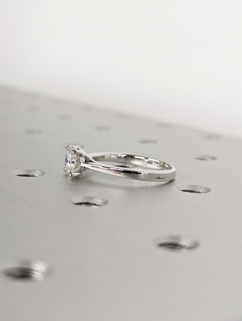 Solitaire Moissanite Engagement Ring Swirl Prongs Ring 14K White Gold Moissanite Ring Swirl Design Antique Engagement Ring Basket Setting