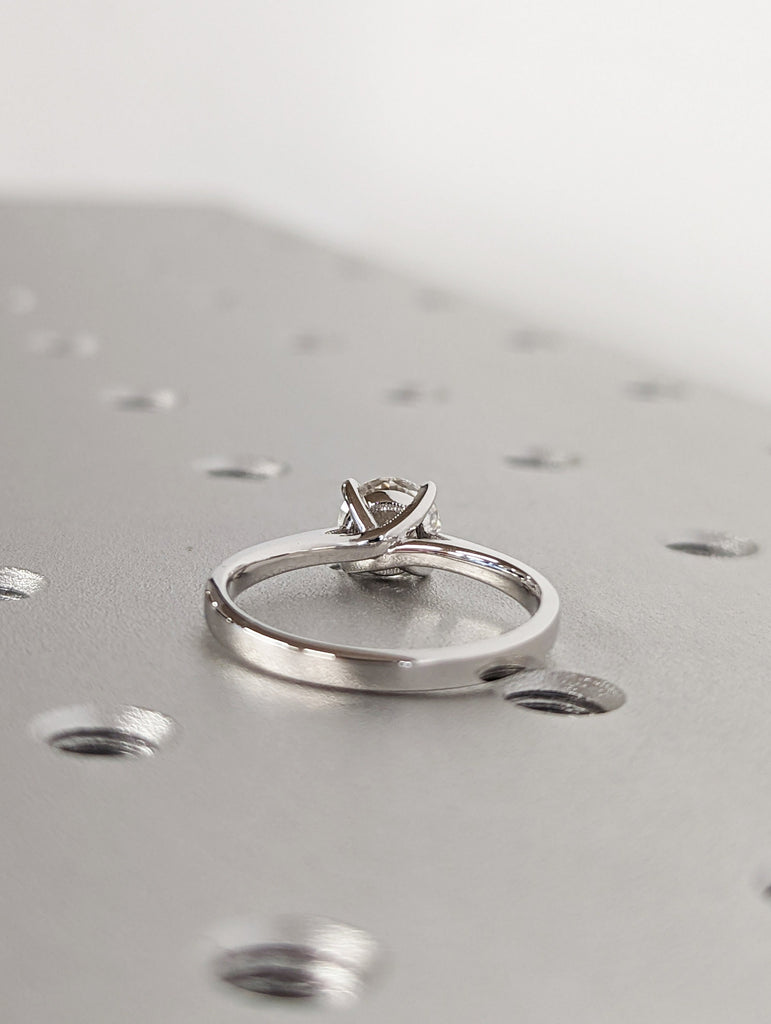 Solitaire Moissanite Engagement Ring Swirl Prongs Ring 14K White Gold Moissanite Ring Swirl Design Antique Engagement Ring Basket Setting