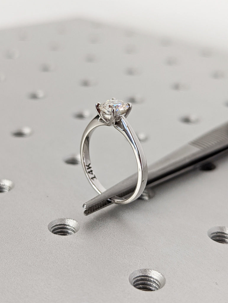 Solitaire Moissanite Engagement Ring Swirl Prongs Ring 14K White Gold Moissanite Ring Swirl Design Antique Engagement Ring Basket Setting