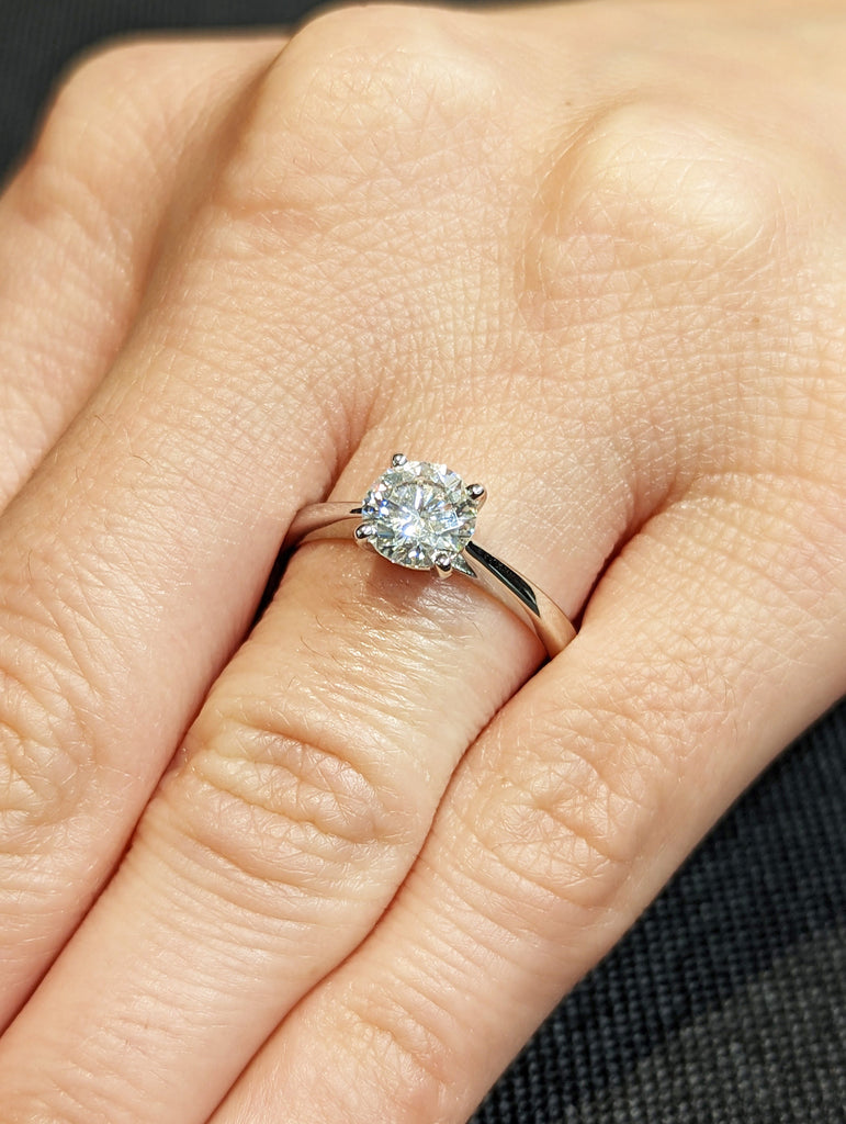 Solitaire Moissanite Engagement Ring Swirl Prongs Ring 14K White Gold Moissanite Ring Swirl Design Antique Engagement Ring Basket Setting
