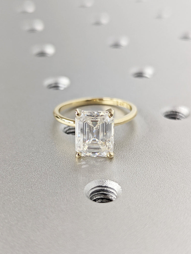 3 Carat Emerald Cut Solitaire Engagement Ring, Emerald Cut Engagement Ring, Emerald Cut Ring, 3 Ct Solid 14k Moissanite Engagement Ring