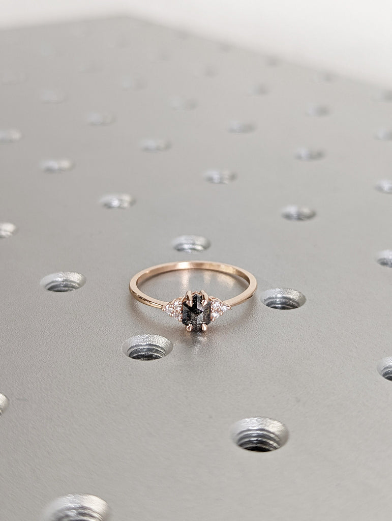 Vintage salt and pepper diamond engagement ring rose gold engagement ring diamond cluster ring wedding Bridal Anniversary Hexagon Cut