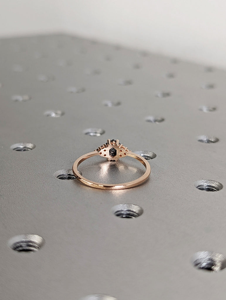 Vintage salt and pepper diamond engagement ring rose gold engagement ring diamond cluster ring wedding Bridal Anniversary Hexagon Cut