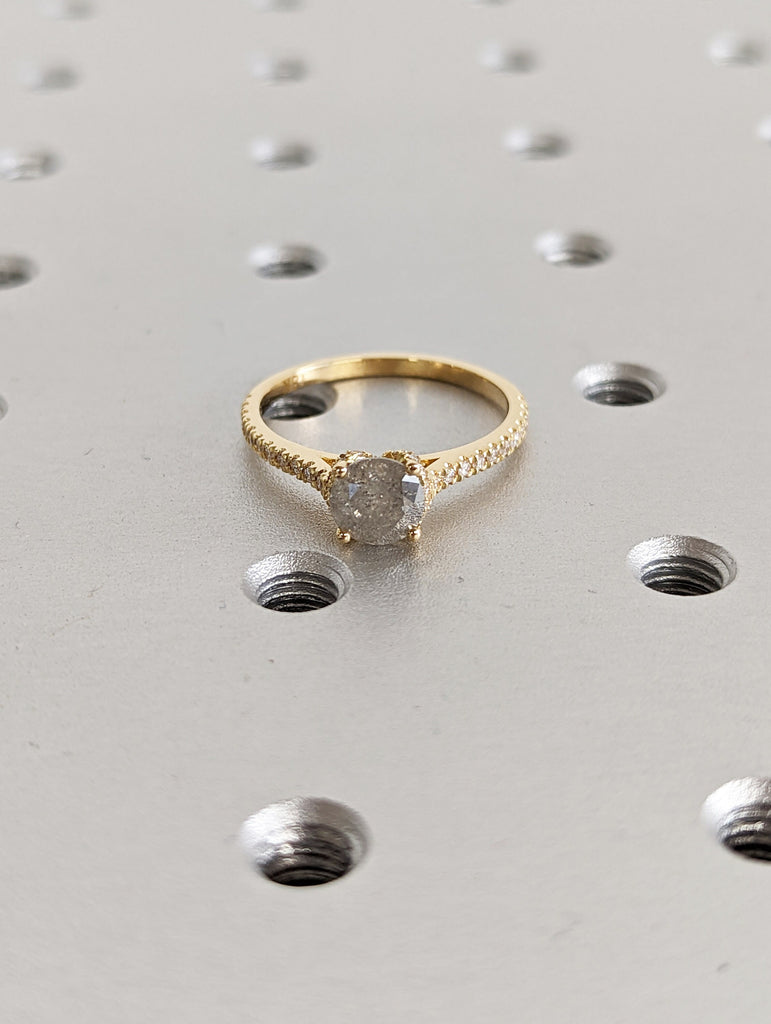 Salt and pepper engagement ring round cut vintage engagement ring prong set ring diamond ring rose gold anniversary ring