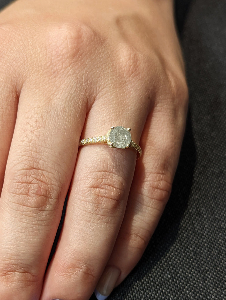 Salt and pepper engagement ring round cut vintage engagement ring prong set ring diamond ring rose gold anniversary ring