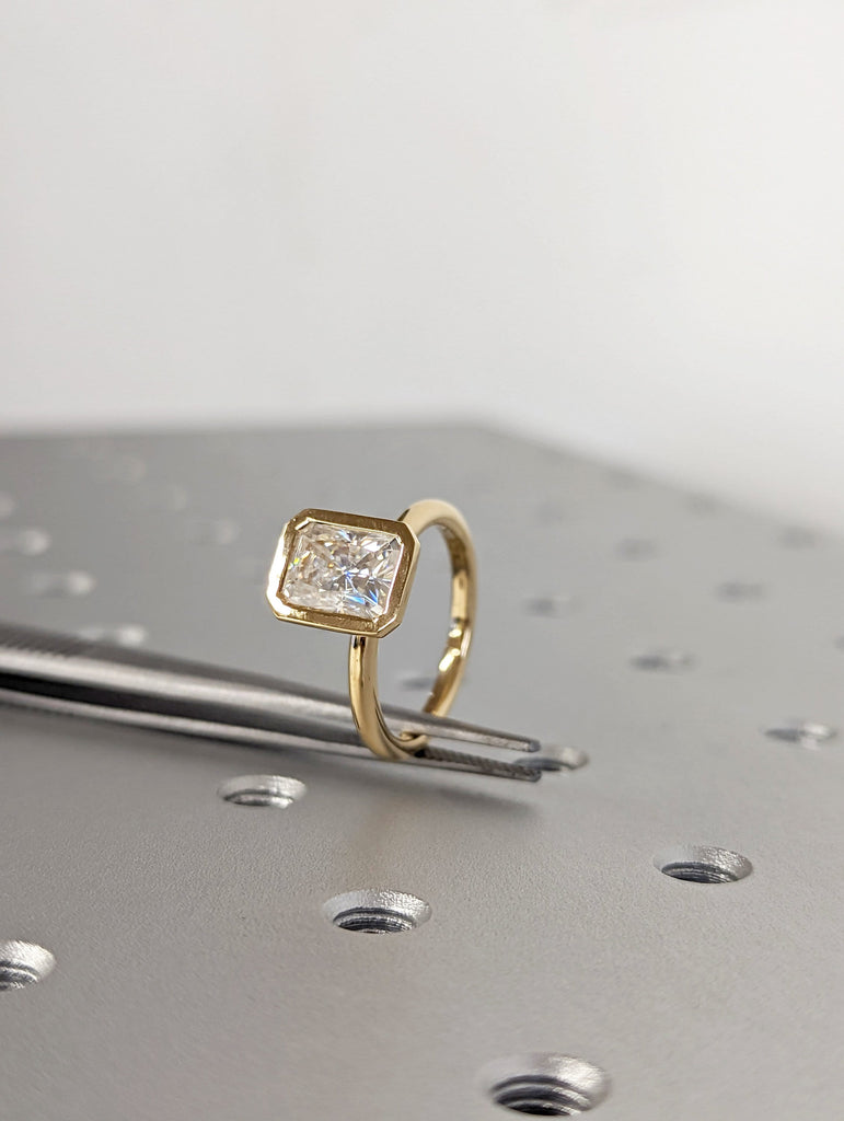 2CT Radiant Cut Moissanite Solitaire Ring, 14K Yellow Gold Engagement Ring, Bezel Setting, Statement Ring, Gift For Her, Anniversary Ring