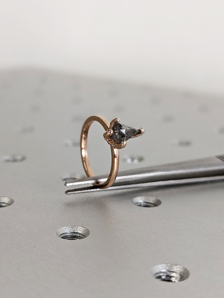 1920's Raw Salt and Pepper Diamond, Kite Diamond Ring, Unique Engagement Ring, Hidden Diamonds, Delicate Salt And Pepper Diamond Ring