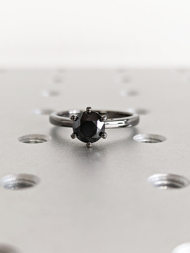 Black Diamond Engagement Ring Vintage Black Diamond Ring 14k Black Gold Promise ring for Her solitaire ring unique Wedding anniversary ring