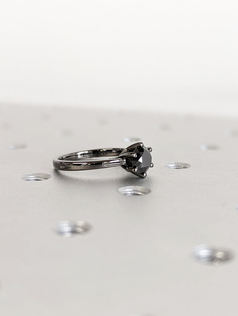 Black Diamond Engagement Ring Vintage Black Diamond Ring 14k Black Gold Promise ring for Her solitaire ring unique Wedding anniversary ring