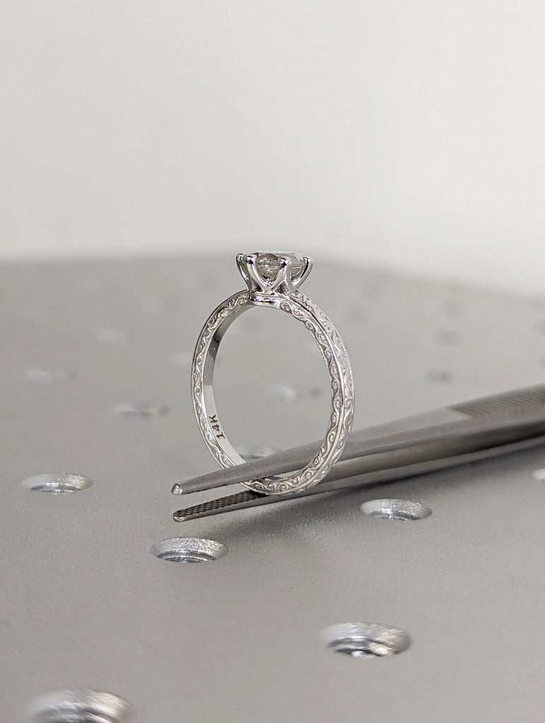 Light Raw Salt and Pepper Diamond Rose /White /Yellow Gold Engagement Ring Art Deco 1920's Inspired Thin Petite Band 14k Unique Ring for Her