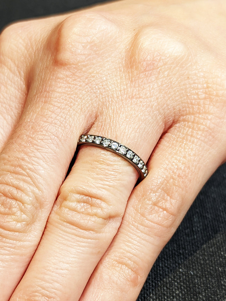 Eternity Ring / 14k Black Gold / Channel Pave Diamond Eternity Band / Full Eternity Stackable Ring / Black Gold White Diamond / Vintage Ring