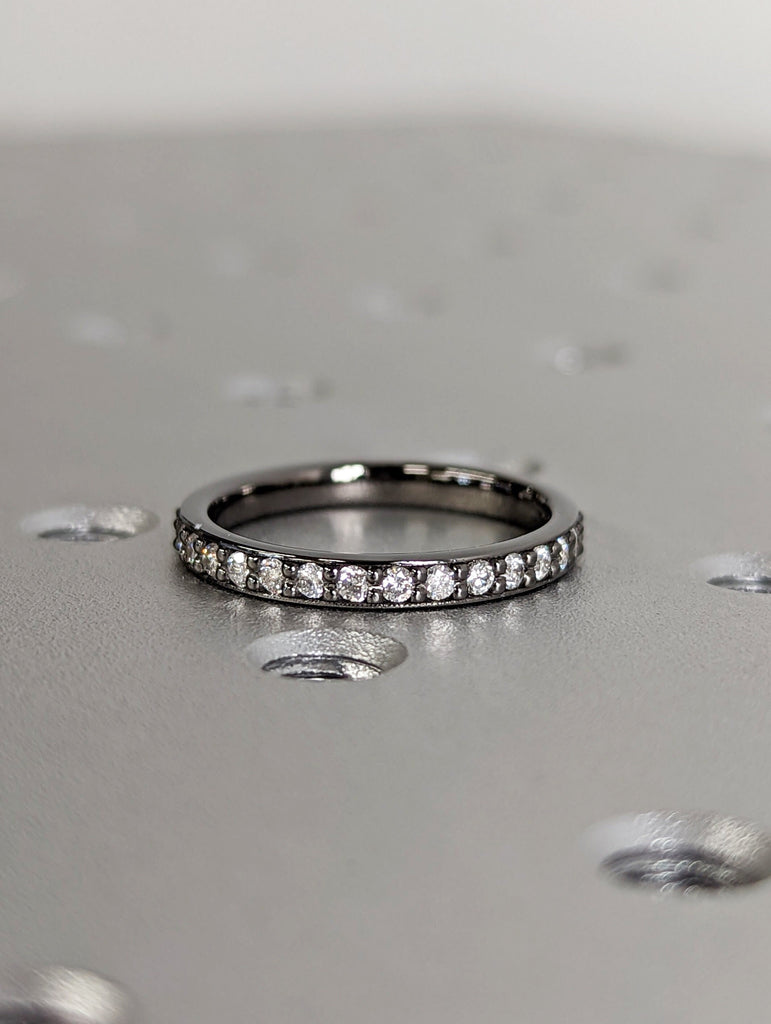 Eternity Ring / 14k Black Gold / Channel Pave Diamond Eternity Band / Full Eternity Stackable Ring / Black Gold White Diamond / Vintage Ring