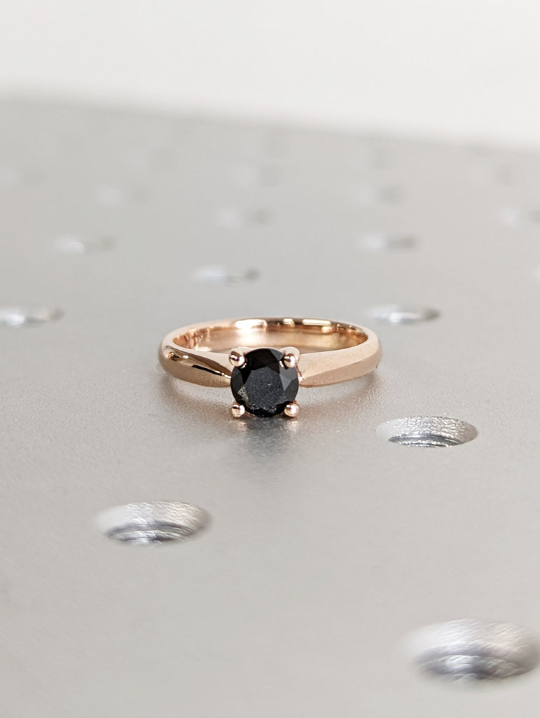 Galaxy Raw Salt and Pepper Diamond Ring- Round Cut Diamond Engagement Ring- Unique Bridal Diamond Promise Ring Rose Gold Simple Promise Ring