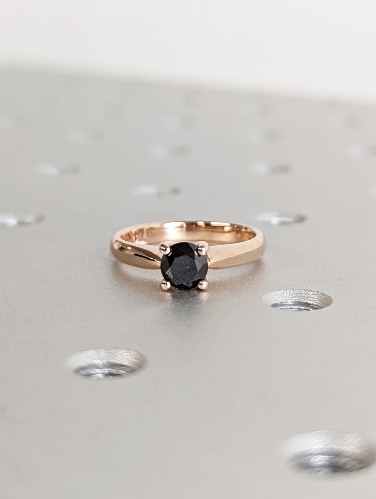 Black Diamond Solitaire Ring, Round Cut Diamond Solitaire, Black Diamond Rose Gold Ring, Solid Gold Black Diamond Ring, Simple Promise Ring