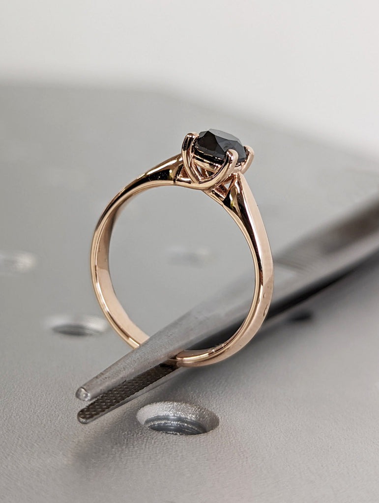 Galaxy Raw Salt and Pepper Diamond Ring- Round Cut Diamond Engagement Ring- Unique Bridal Diamond Promise Ring Rose Gold Simple Promise Ring