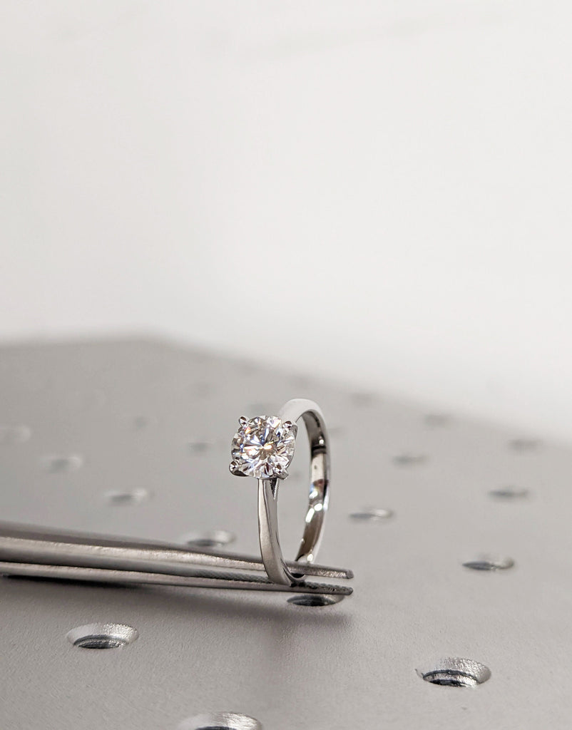 Moissanite Engagement Ring Tulip Solitaire Ring, Vintage Moissanite engagement ring art deco 14k White Gold Moissanite Ring Anniversary ring