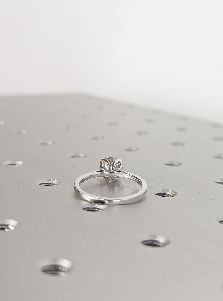 Moissanite Engagement Ring Tulip Solitaire Ring, Vintage Moissanite engagement ring art deco 14k White Gold Moissanite Ring Anniversary ring