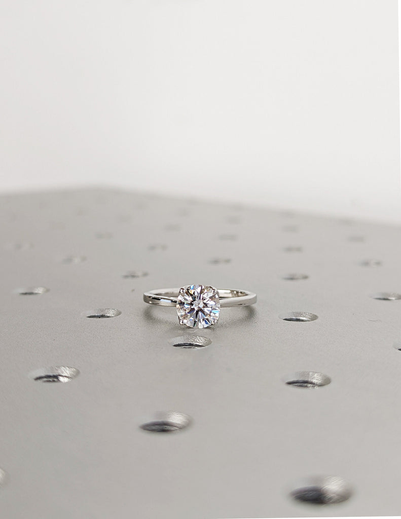 Moissanite Engagement Ring Tulip Solitaire Ring, Vintage Moissanite engagement ring art deco 14k White Gold Moissanite Ring Anniversary ring