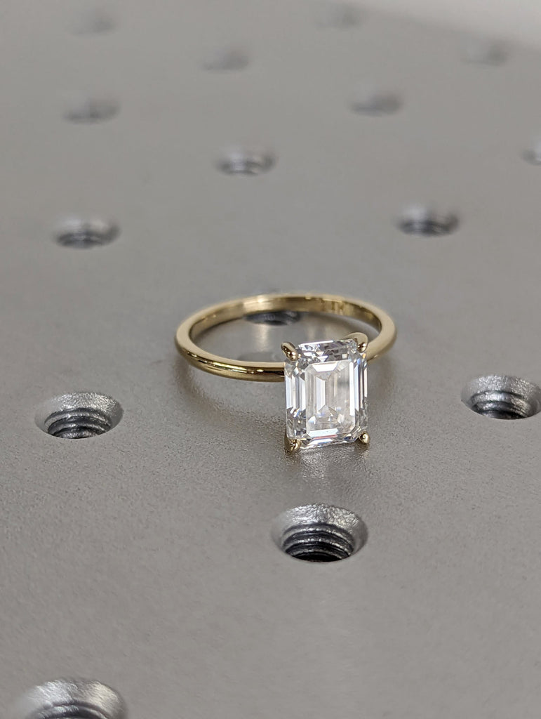 2 Carat Emerald Cut Solitaire Engagement Ring, Emerald Cut Engagement Ring, Emerald Cut Ring, 2 Ct Solid 14k Moissanite Engagement Ring