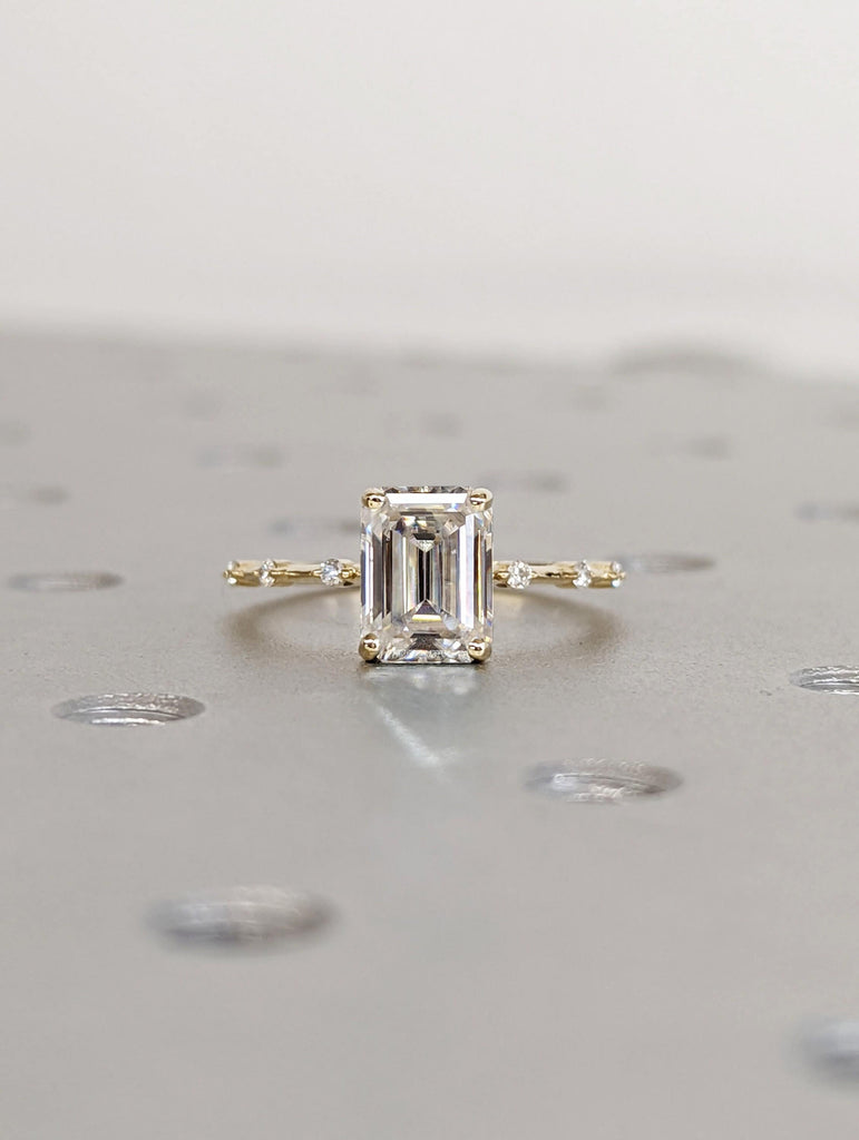 1.5 CT Emerald Engagement Ring, Dainty Moissanite Engagement Ring