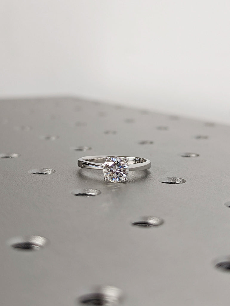 Solitaire Moissanite Engagement Ring Swirl Prongs Ring 14K White Gold Moissanite Ring Swirl Design Antique Engagement Ring Basket Setting