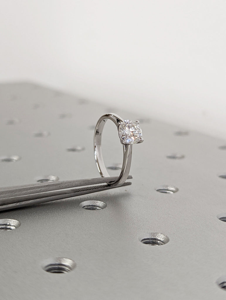 Solitaire Moissanite Engagement Ring Swirl Prongs Ring 14K White Gold Moissanite Ring Swirl Design Antique Engagement Ring Basket Setting