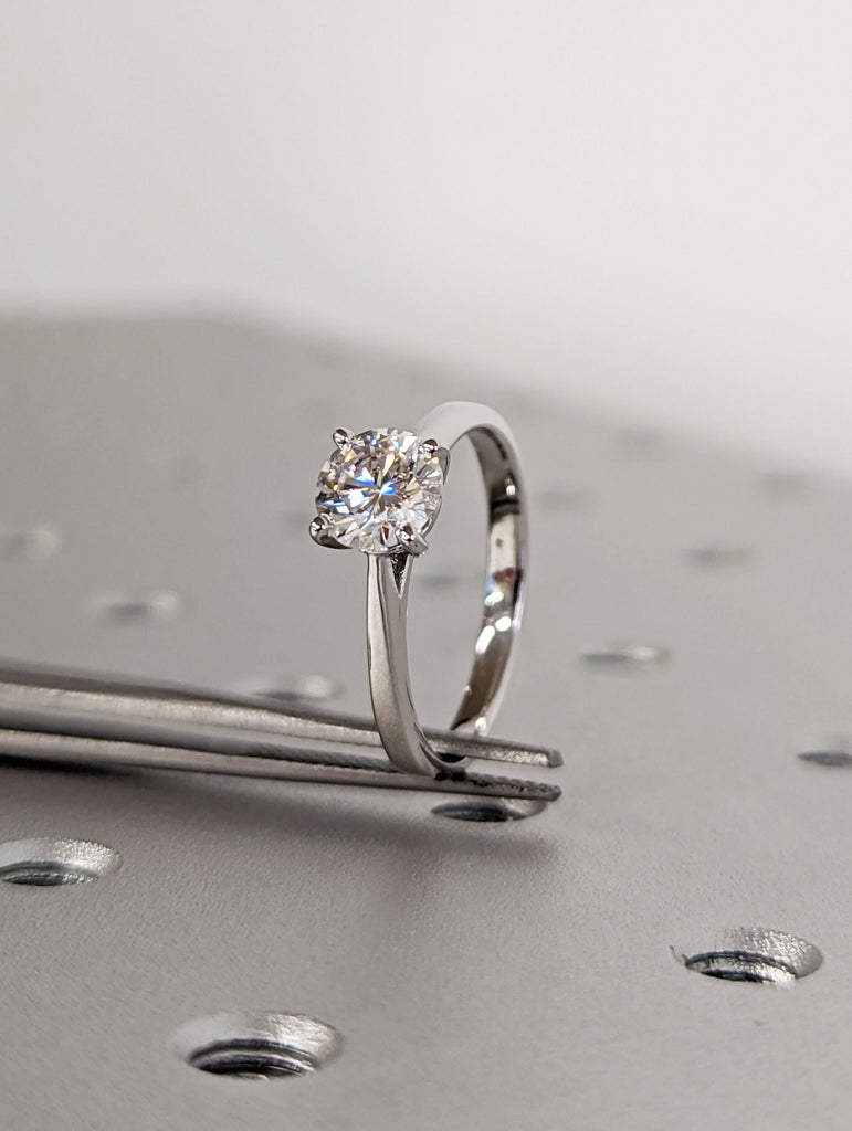 Solitaire Moissanite Engagement Ring Swirl Prongs Ring 14K White Gold Moissanite Ring Swirl Design Antique Engagement Ring Basket Setting