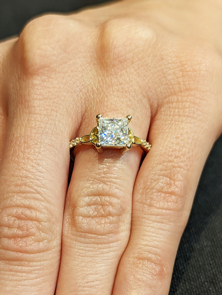 1ct Princess Celtic Cathedral Ring Gold Moissanite Diamond Celtic Engagement Ring Trinity Knot Irish Ring Triquetra Ring Moissanite Ring