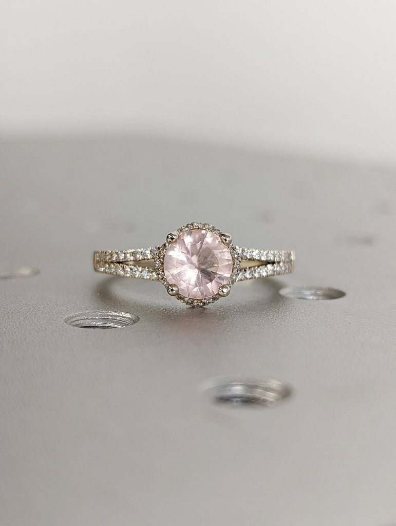 Rose Quartz & Diamond Cluster Ring | solid 14k Gold Rose Quartz and Diamond Promise Ring | Rose Quartz Engagement Ring | Vintage | Solitaire