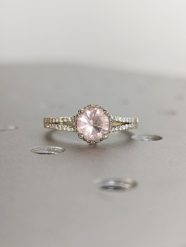 Vintage Rose quartz engagement ring art deco ring white gold ring wedding ring unique ring Bridal ring Anniversary ring