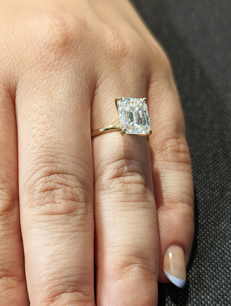 3 Carat Emerald Cut Solitaire Engagement Ring, Emerald Cut Engagement Ring, Emerald Cut Ring, 3 Ct Solid 14k Moissanite Engagement Ring