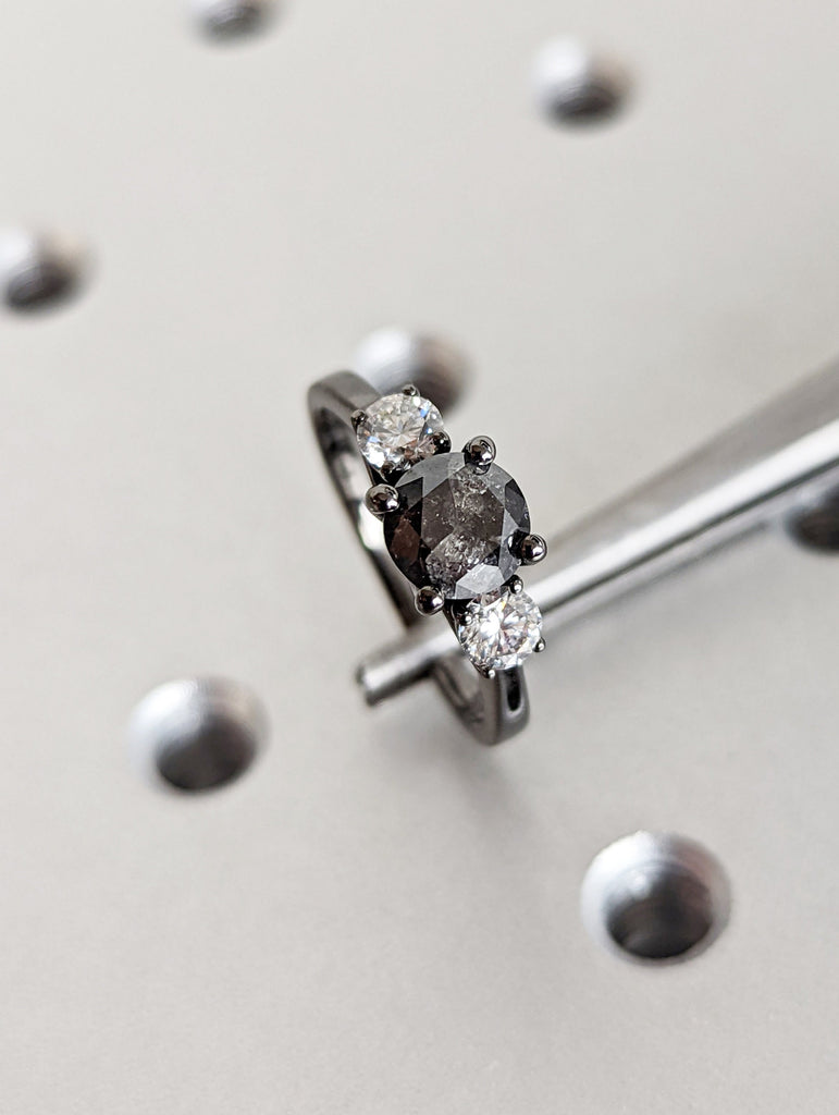 Raw Salt And Pepper Diamond Ring White Gold Three Stone Salt And Pepper Diamond Intertwined Band (1/3 Ct. Tw.) 3 Stones, Intertwined, Tillie